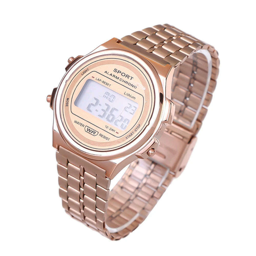 KIMLUD, LED Steel Belt Rose Gold Silver Watches Men Women Electronic Digital Display Retro Style Clock Relogio Masculin Reloj Homb, Rose gold, KIMLUD Womens Clothes