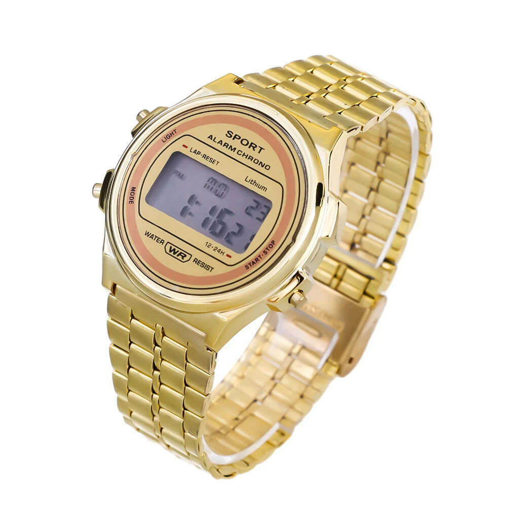 KIMLUD, LED Steel Belt Rose Gold Silver Watches Men Women Electronic Digital Display Retro Style Clock Relogio Masculin Reloj Homb, Gold, KIMLUD Womens Clothes