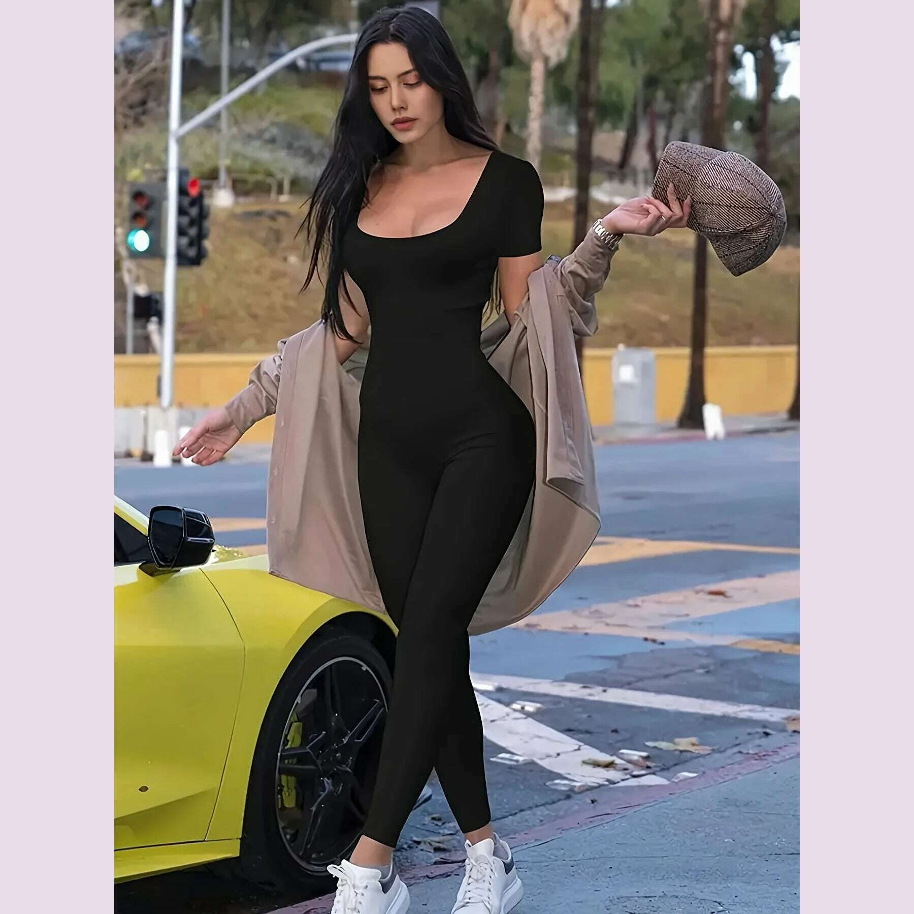 KIMLUD, Leisure And Minimalist Commuting Versatile Solid Color Slim Fit Black Jumpsuit Can Be Worn All Year Round, black / L, KIMLUD APPAREL - Womens Clothes