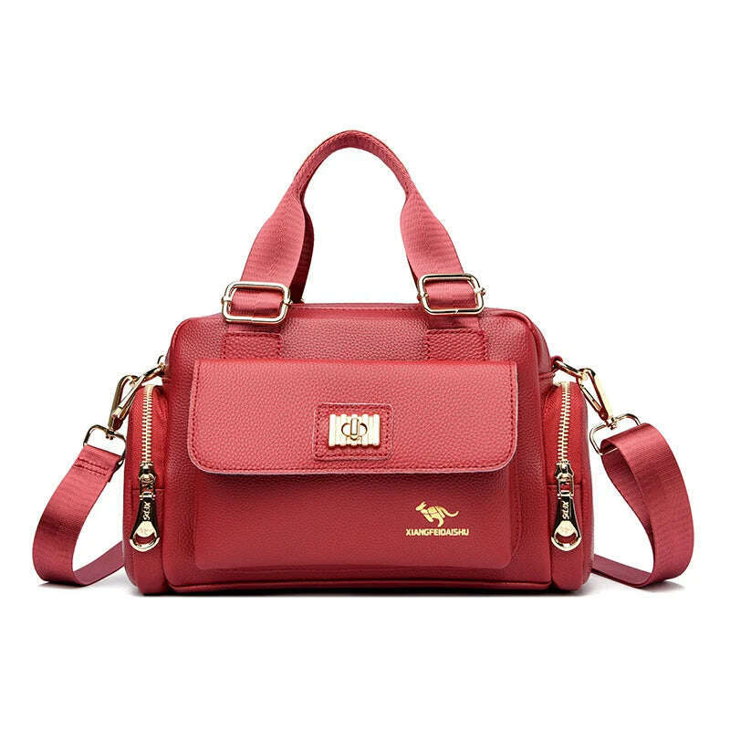 KIMLUD, Leisure Brand Handbag High Quality Women's Shoulder Bags Fashion Designer Large Capacity Soft Leather Locomotive Bag Sac A Main, Red, KIMLUD Womens Clothes