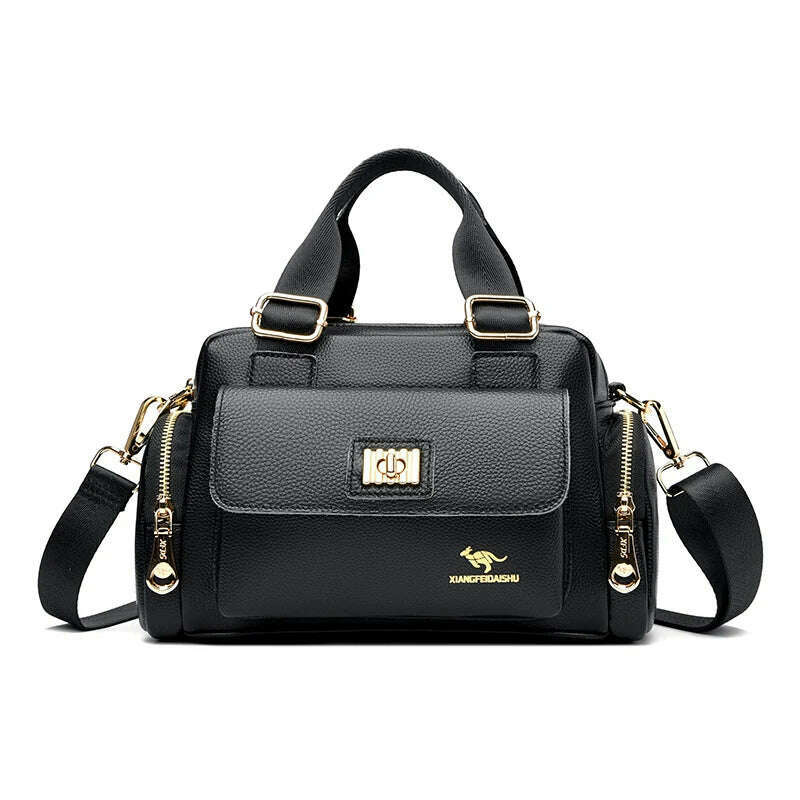 KIMLUD, Leisure Brand Handbag High Quality Women's Shoulder Bags Fashion Designer Large Capacity Soft Leather Locomotive Bag Sac A Main, Black, KIMLUD Womens Clothes