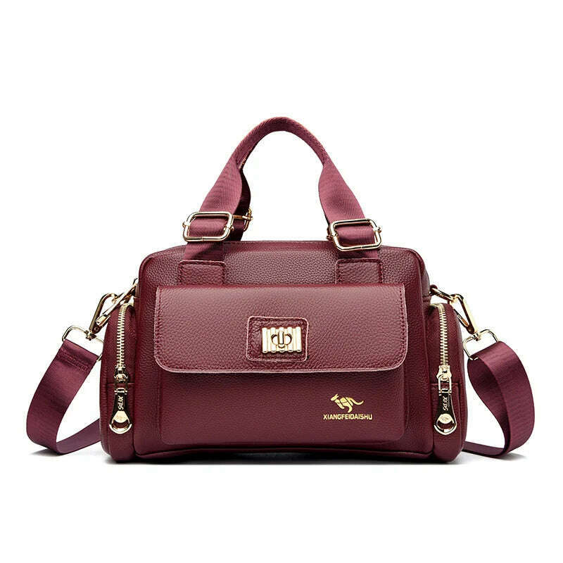 KIMLUD, Leisure Brand Handbag High Quality Women's Shoulder Bags Fashion Designer Large Capacity Soft Leather Locomotive Bag Sac A Main, Wine red, KIMLUD Womens Clothes