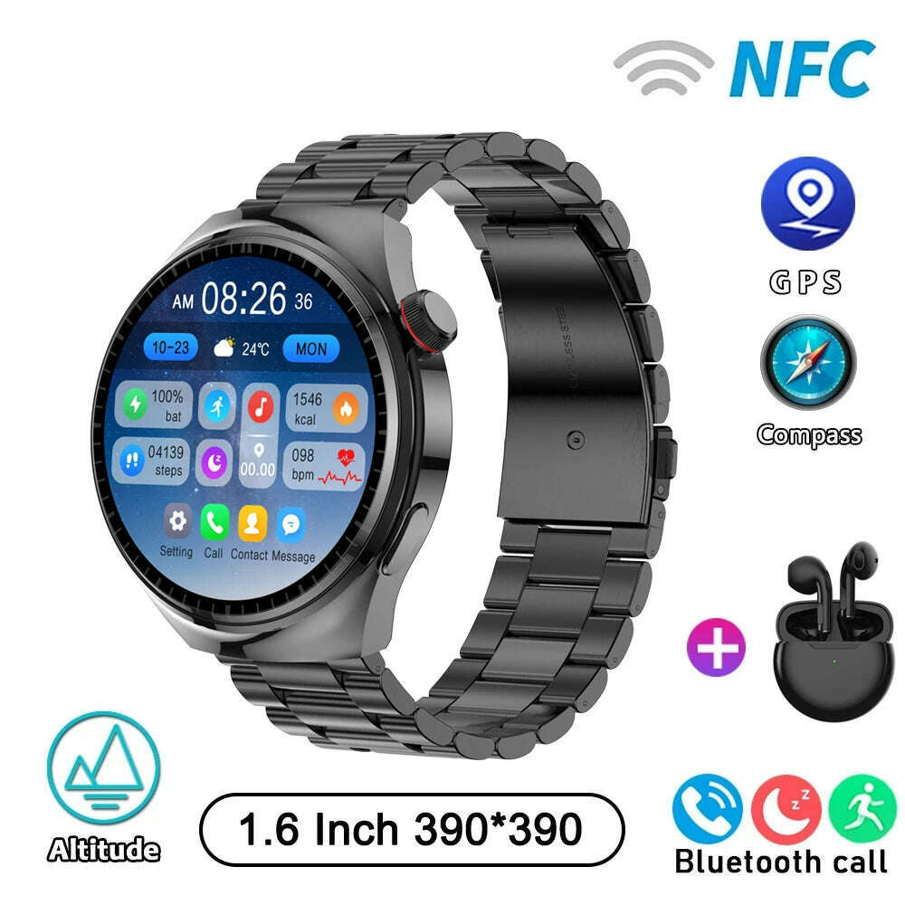KIMLUD, LEMFO Y13 smart watch 2024 1.6inch smartwatch men Compass NFC GPS Health Monitoring Voice Assistant Temperature sport watches, Black Steel pro6, KIMLUD APPAREL - Womens Clothes