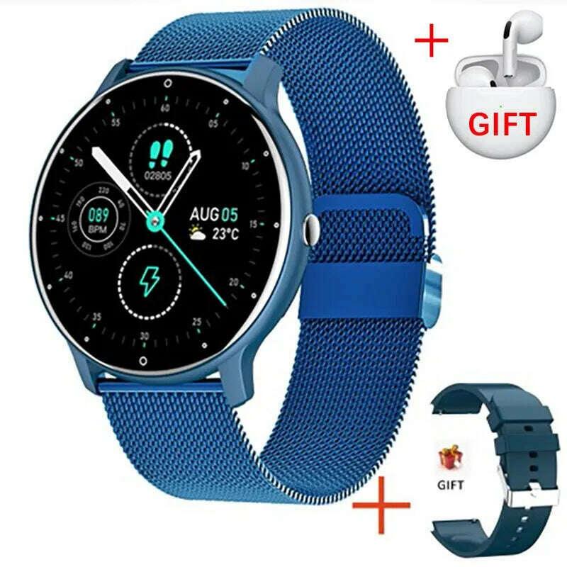 KIMLUD, LIGE 2024 New Men Smart Watch Real-time Activity Tracker Heart Rate Monitor Sports Women Smart Watch Men Clock For Android IOS, Blue Mesh Belt, KIMLUD Womens Clothes