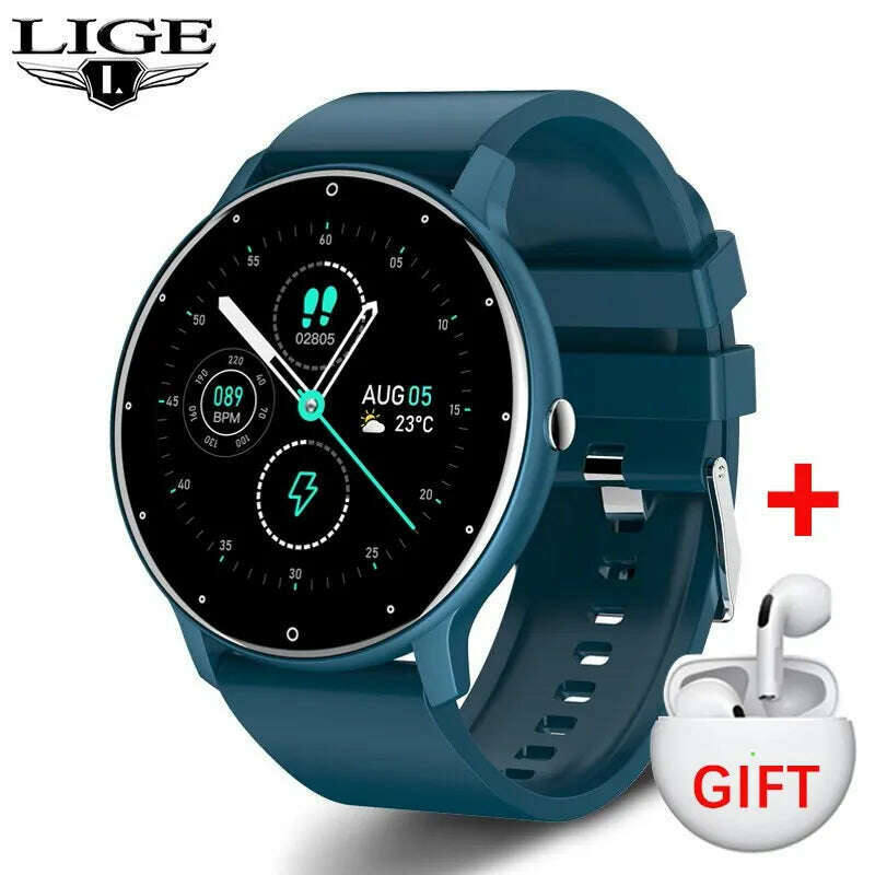 KIMLUD, LIGE 2024 New Men Smart Watch Real-time Activity Tracker Heart Rate Monitor Sports Women Smart Watch Men Clock For Android IOS, Blue, KIMLUD Womens Clothes