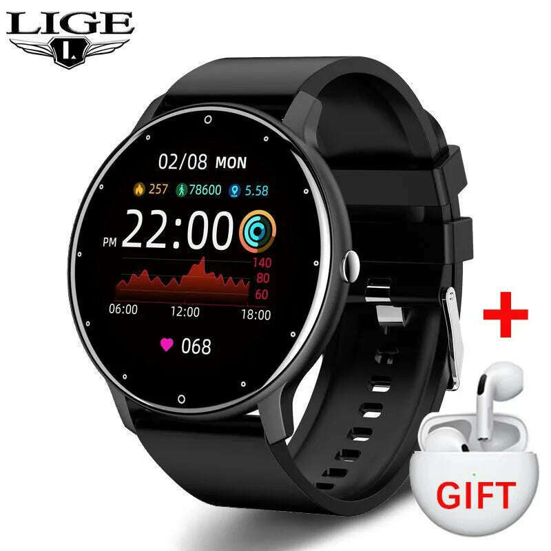 KIMLUD, LIGE 2024 New Men Smart Watch Real-time Activity Tracker Heart Rate Monitor Sports Women Smart Watch Men Clock For Android IOS, Black, KIMLUD Womens Clothes