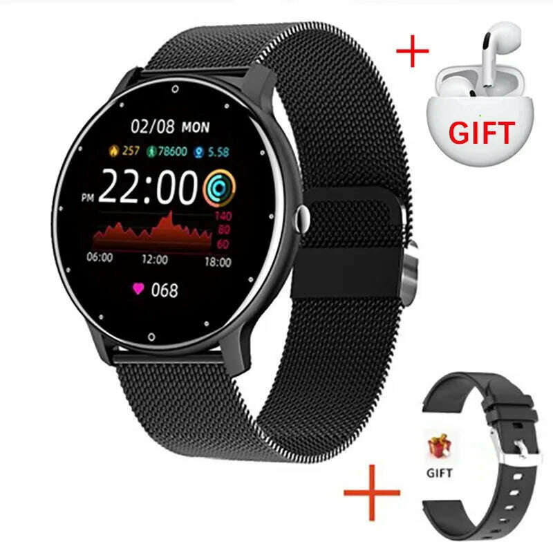 KIMLUD, LIGE 2024 New Men Smart Watch Real-time Activity Tracker Heart Rate Monitor Sports Women Smart Watch Men Clock For Android IOS, Black Mesh Belt, KIMLUD Womens Clothes