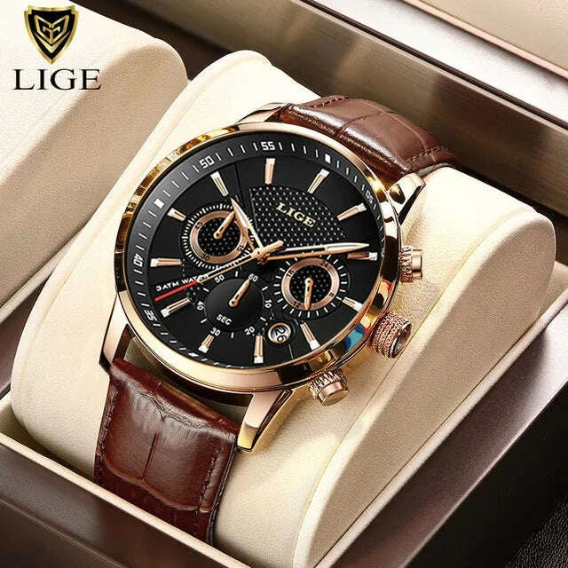 LIGE 2025 Watch Men Fashion Sports Quartz Clocks Mens Watches Top Brand Leather Military Waterproof Date Watch Relogio Masculino
