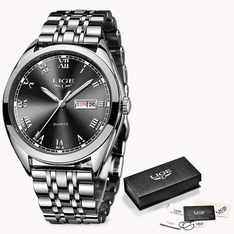 LIGE Fashion Women Watches Ladies Top Brand luxury Waterproof Gold Quartz Watch Women Stainless Steel Date Wear Gift Clock 2021 - KIMLUD