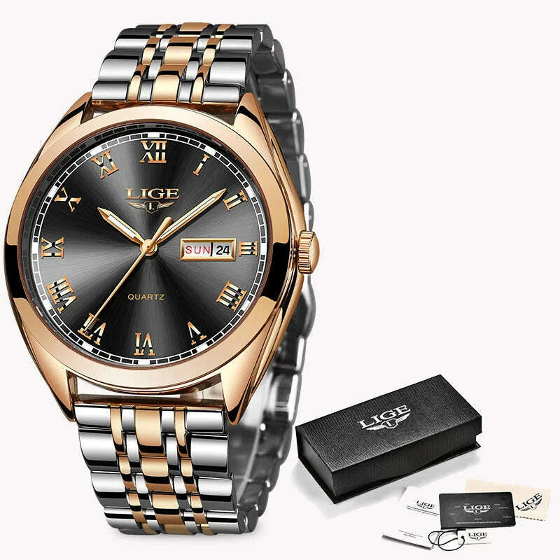 LIGE Fashion Women Watches Ladies Top Brand luxury Waterproof Gold Quartz Watch Women Stainless Steel Date Wear Gift Clock 2021 - KIMLUD