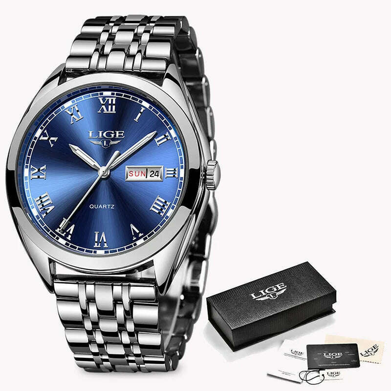 LIGE Fashion Women Watches Ladies Top Brand luxury Waterproof Gold Quartz Watch Women Stainless Steel Date Wear Gift Clock 2021 - KIMLUD