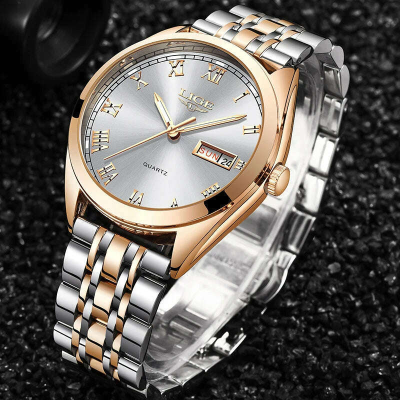 LIGE Fashion Women Watches Ladies Top Brand luxury Waterproof Gold Quartz Watch Women Stainless Steel Date Wear Gift Clock 2021 - KIMLUD