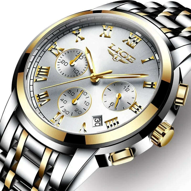 KIMLUD, LIGE Men Watches Top Luxury Brand Full Steel Waterproof Sport Quartz Watch Men Fashion Date Clock Chronograph Relogio Masculino, KIMLUD Women's Clothes