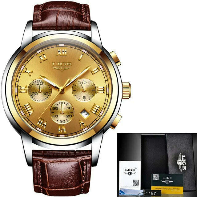 KIMLUD, LIGE Men Watches Top Luxury Brand Full Steel Waterproof Sport Quartz Watch Men Fashion Date Clock Chronograph Relogio Masculino, L Full gold / CHINA, KIMLUD Womens Clothes