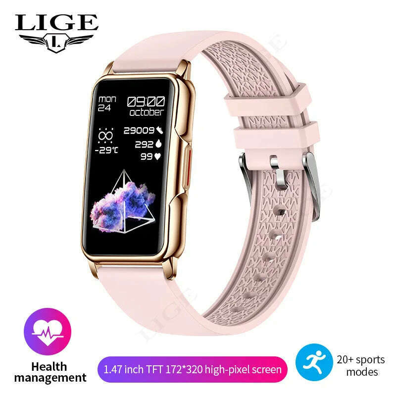 KIMLUD, LIGE New Sports Smart Watch Women Physiological Function Reminder Fitness Bracelet  Waterproof Custom Dial Ladies Smartwatch Men, Silica gel pink, KIMLUD Womens Clothes