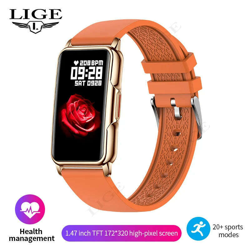 KIMLUD, LIGE New Sports Smart Watch Women Physiological Function Reminder Fitness Bracelet  Waterproof Custom Dial Ladies Smartwatch Men, orange, KIMLUD Womens Clothes