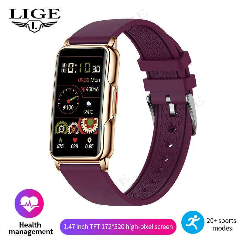 KIMLUD, LIGE New Sports Smart Watch Women Physiological Function Reminder Fitness Bracelet  Waterproof Custom Dial Ladies Smartwatch Men, purple, KIMLUD Womens Clothes