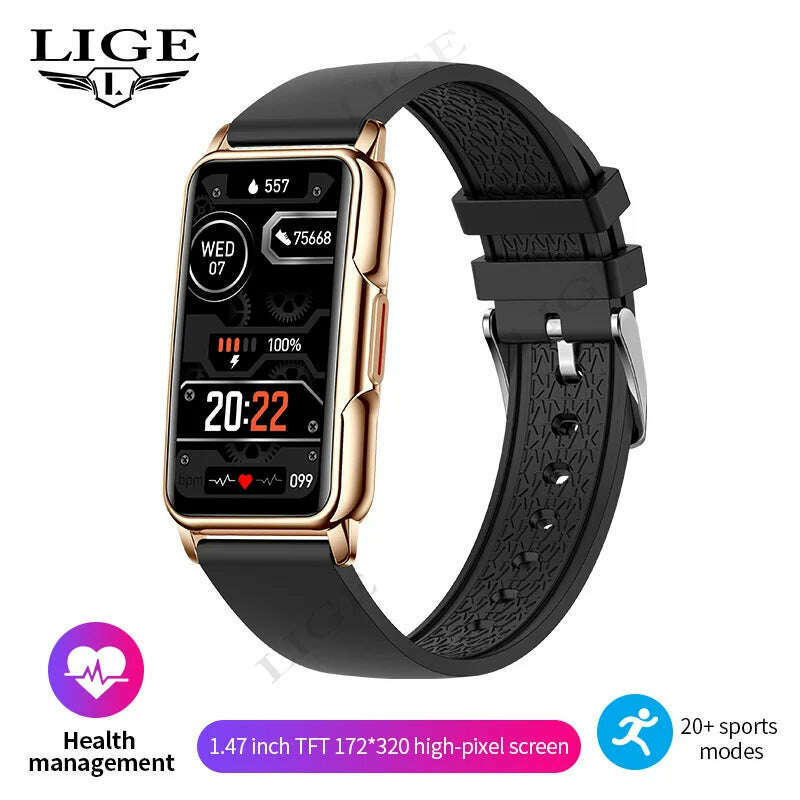 KIMLUD, LIGE New Sports Smart Watch Women Physiological Function Reminder Fitness Bracelet  Waterproof Custom Dial Ladies Smartwatch Men, gold, KIMLUD Womens Clothes