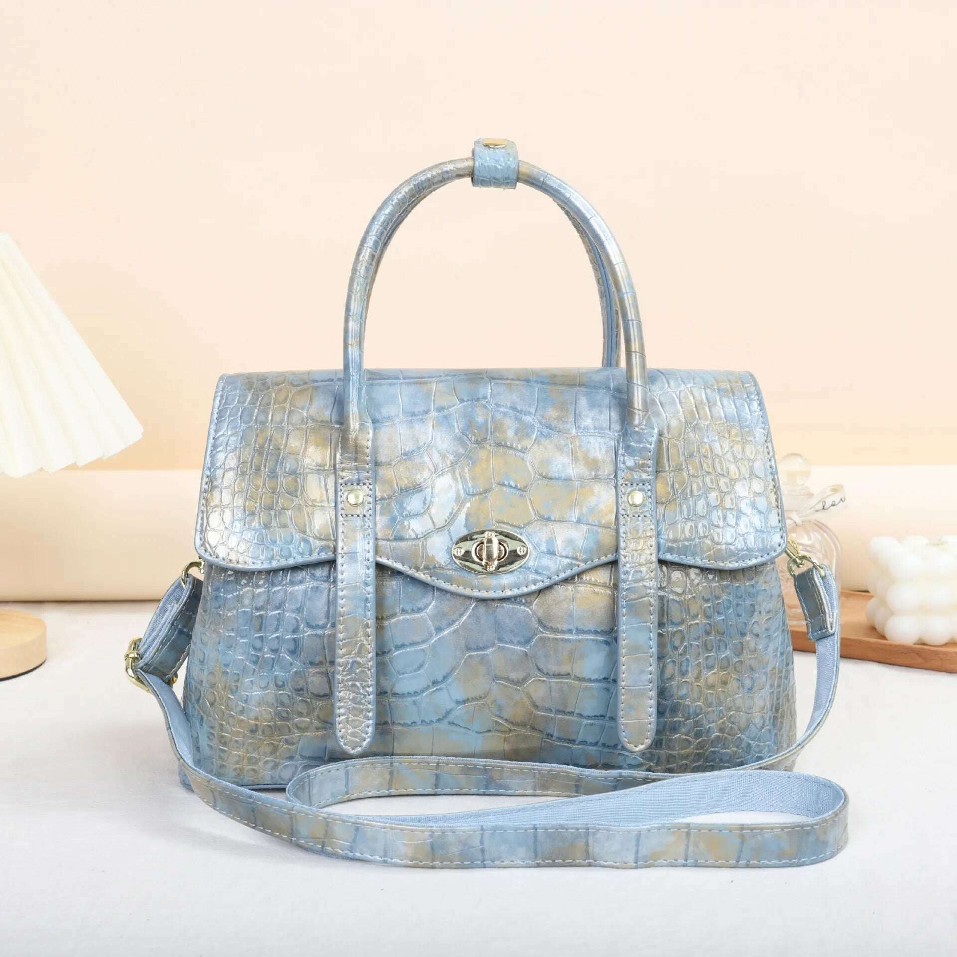 KIMLUD, Light Blue Leather Women&#39;s Handbags Lady Big Shoulder Crossbody Tote Bag Fashion Retro Trendy Large Capacity Top Handle Bags, Light Blue, KIMLUD Womens Clothes