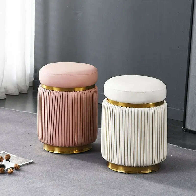 Light Luxury Dressing Stool Bedroom Makeup Stool Small Spartment Leather Shoe Changing Stool Ottoman Pouf Small Round Stools, KIMLUD Women's Clothes