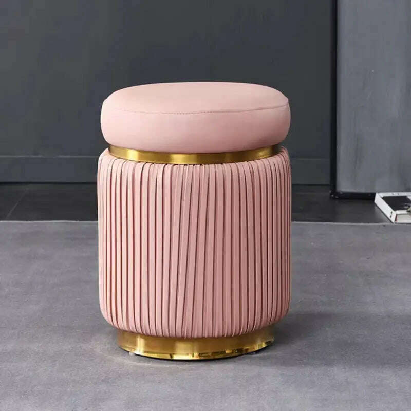 KIMLUD, Light Luxury Dressing Stool Bedroom Makeup Stool Small Spartment Leather Shoe Changing Stool Ottoman Pouf Small Round Stools, pink, KIMLUD Womens Clothes