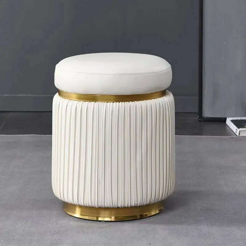 Light Luxury Dressing Stool Bedroom Makeup Stool Small Spartment Leather Shoe Changing Stool Ottoman Pouf Small Round Stools, white, KIMLUD Women's Clothes