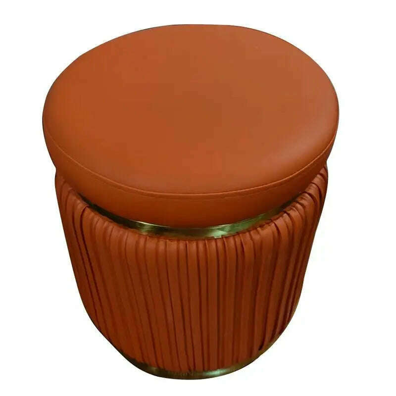 Light Luxury Dressing Stool Bedroom Makeup Stool Small Spartment Leather Shoe Changing Stool Ottoman Pouf Small Round Stools, dark orange, KIMLUD Women's Clothes