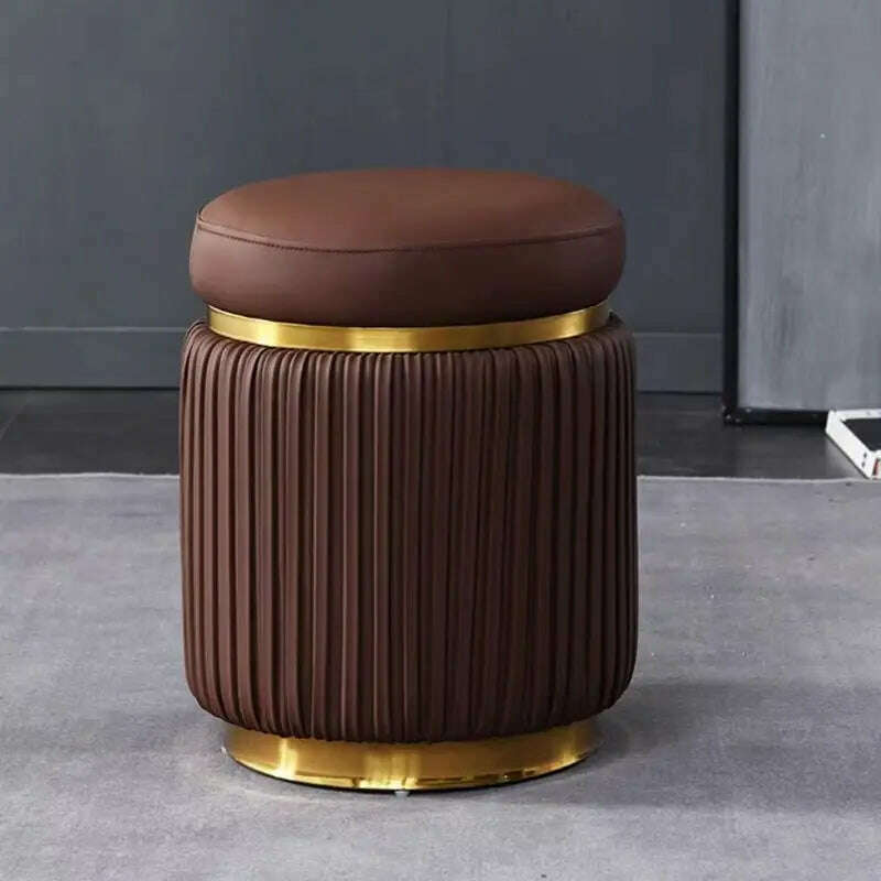 Light Luxury Dressing Stool Bedroom Makeup Stool Small Spartment Leather Shoe Changing Stool Ottoman Pouf Small Round Stools, coffee, KIMLUD Women's Clothes