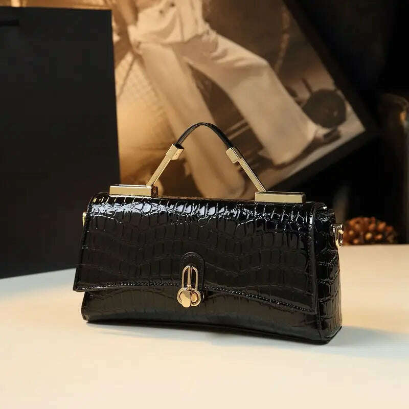 KIMLUD, Light Luxury Genuine Leather Crocodile Pattern Handbag For Women 2023 New High Quality Stone Pattern One Shoulder Women's Bag, KIMLUD Womens Clothes
