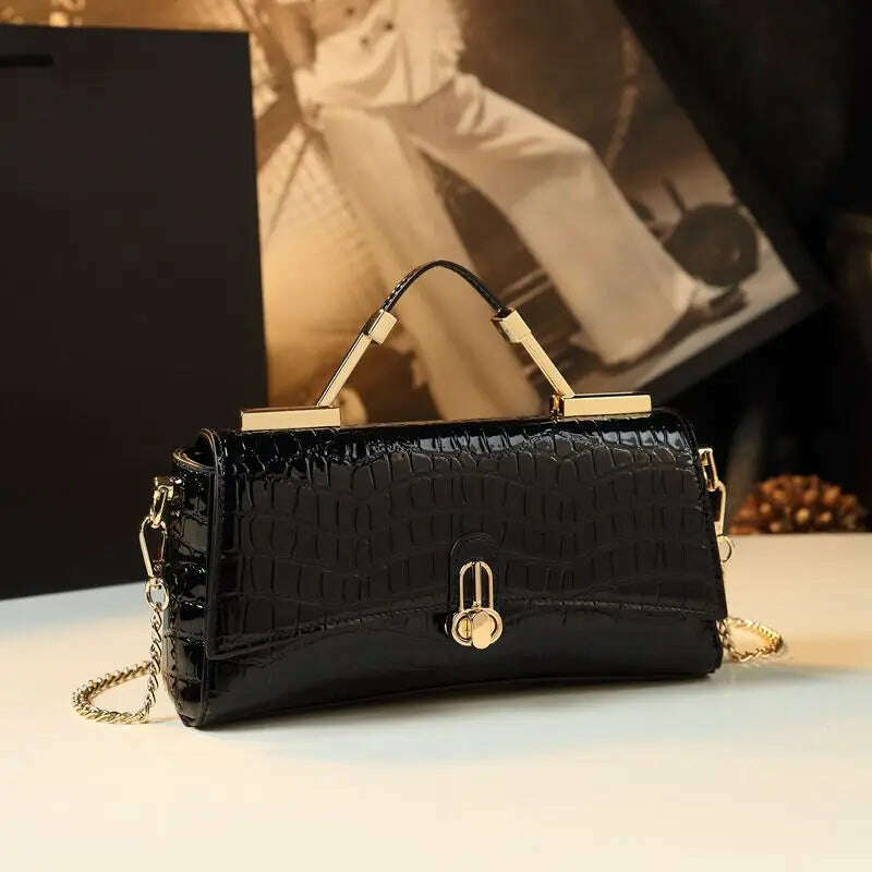 KIMLUD, Light Luxury Genuine Leather Crocodile Pattern Handbag For Women 2023 New High Quality Stone Pattern One Shoulder Women's Bag, black, KIMLUD Women's Clothes