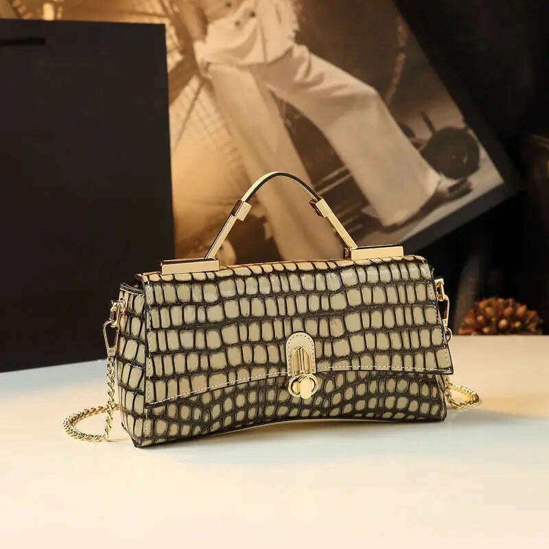 KIMLUD, Light Luxury Genuine Leather Crocodile Pattern Handbag For Women 2023 New High Quality Stone Pattern One Shoulder Women's Bag, grey, KIMLUD Women's Clothes