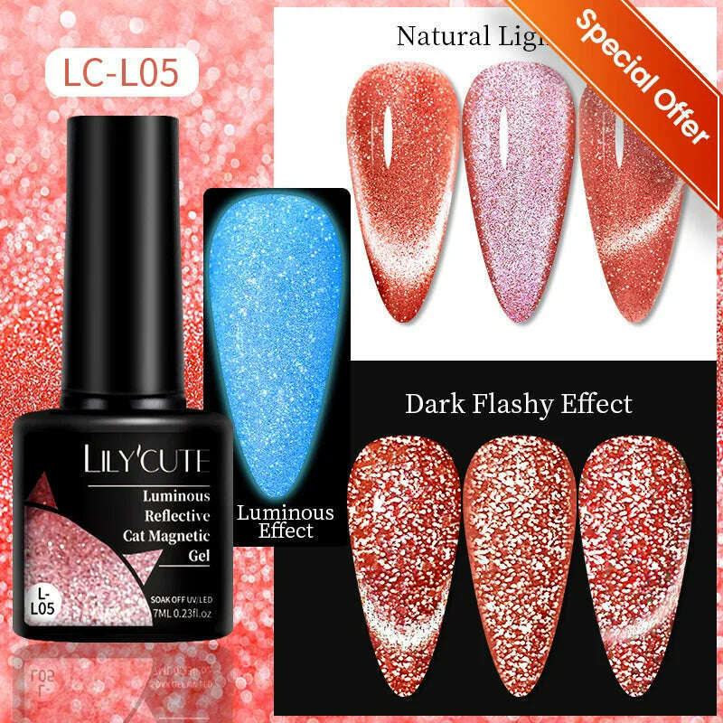LILYCUTE 7ML Rainbow Glass Cat Magnetic Gel Nail Polish Super-Bright Colorful Glitter Sparkling Manicure Semi Permanent Nail Gel - KIMLUD