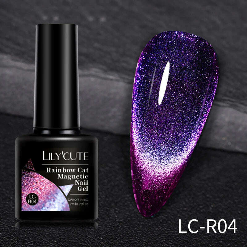 LILYCUTE 7ML Rainbow Glass Cat Magnetic Gel Nail Polish Super-Bright Colorful Glitter Sparkling Manicure Semi Permanent Nail Gel - KIMLUD