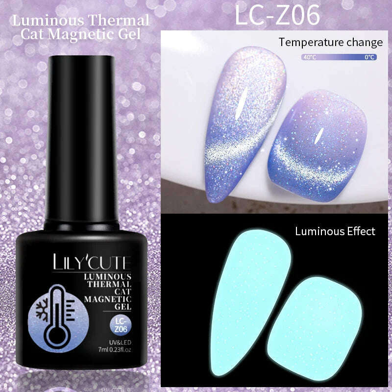 LILYCUTE 7ML Rainbow Glass Cat Magnetic Gel Nail Polish Super-Bright Colorful Glitter Sparkling Manicure Semi Permanent Nail Gel - KIMLUD