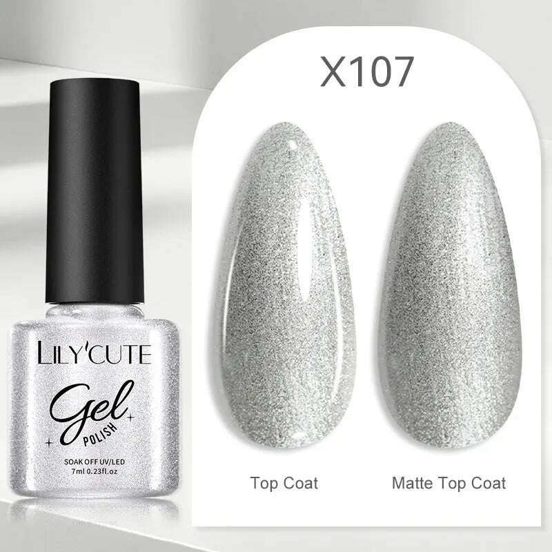 LILYCUTE 7ML Rainbow Glass Cat Magnetic Gel Nail Polish Super-Bright Colorful Glitter Sparkling Manicure Semi Permanent Nail Gel - KIMLUD