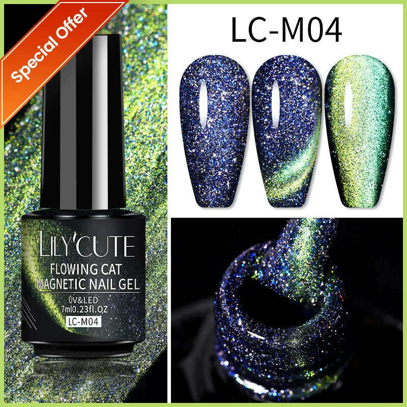 LILYCUTE 7ML Rainbow Glass Cat Magnetic Gel Nail Polish Super-Bright Colorful Glitter Sparkling Manicure Semi Permanent Nail Gel - KIMLUD