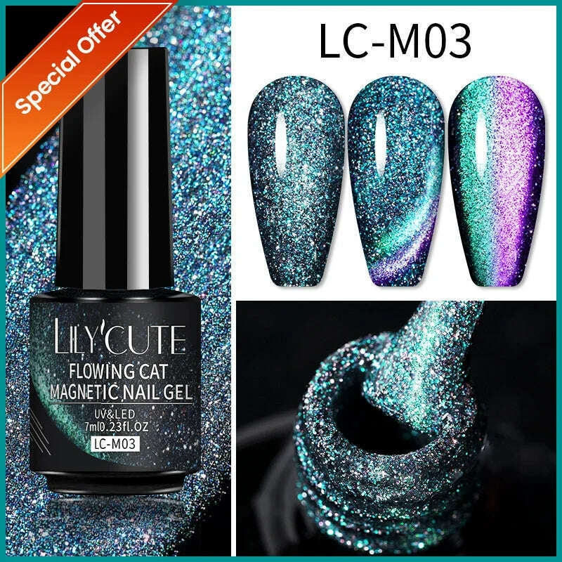 LILYCUTE 7ML Rainbow Glass Cat Magnetic Gel Nail Polish Super-Bright Colorful Glitter Sparkling Manicure Semi Permanent Nail Gel - KIMLUD