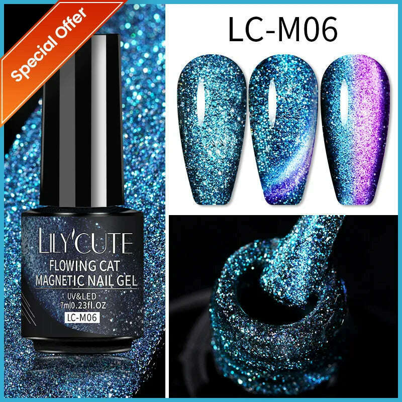 LILYCUTE 7ML Rainbow Glass Cat Magnetic Gel Nail Polish Super-Bright Colorful Glitter Sparkling Manicure Semi Permanent Nail Gel - KIMLUD