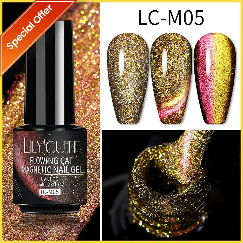 LILYCUTE 7ML Rainbow Glass Cat Magnetic Gel Nail Polish Super-Bright Colorful Glitter Sparkling Manicure Semi Permanent Nail Gel - KIMLUD