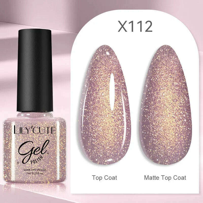 LILYCUTE 7ML Rainbow Glass Cat Magnetic Gel Nail Polish Super-Bright Colorful Glitter Sparkling Manicure Semi Permanent Nail Gel - KIMLUD
