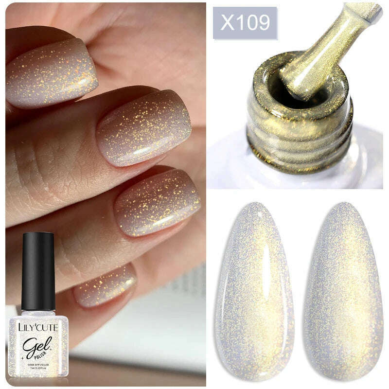 LILYCUTE 7ML Rainbow Glass Cat Magnetic Gel Nail Polish Super-Bright Colorful Glitter Sparkling Manicure Semi Permanent Nail Gel - KIMLUD