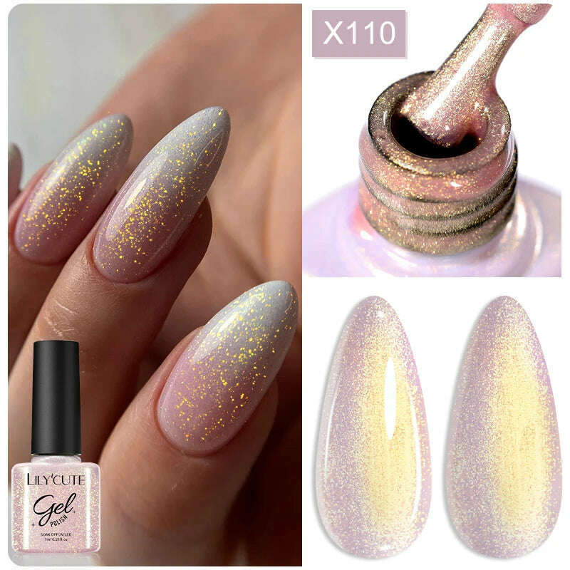 LILYCUTE 7ML Rainbow Glass Cat Magnetic Gel Nail Polish Super-Bright Colorful Glitter Sparkling Manicure Semi Permanent Nail Gel - KIMLUD