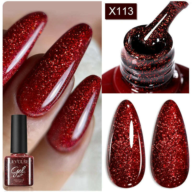 LILYCUTE 7ML Rainbow Glass Cat Magnetic Gel Nail Polish Super-Bright Colorful Glitter Sparkling Manicure Semi Permanent Nail Gel - KIMLUD