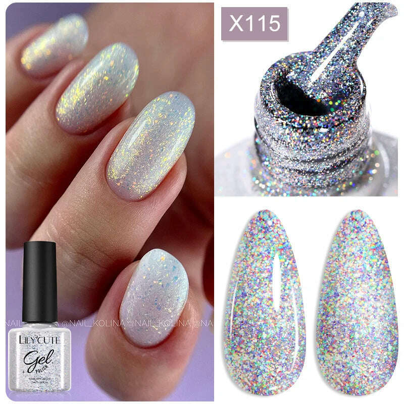 LILYCUTE 7ML Rainbow Glass Cat Magnetic Gel Nail Polish Super-Bright Colorful Glitter Sparkling Manicure Semi Permanent Nail Gel - KIMLUD