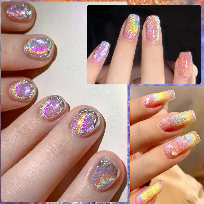 LILYCUTE 7ML Sparkling Glitter Rainbow Cat Magnetic Gel Nail Polish 9D Colorful Semi Permanent Soak Off Nail Art UV Gel Varnish - KIMLUD