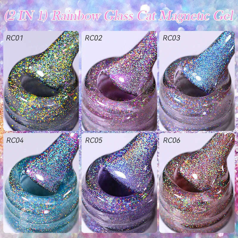 LILYCUTE 7ML Sparkling Glitter Rainbow Cat Magnetic Gel Nail Polish 9D Colorful Semi Permanent Soak Off Nail Art UV Gel Varnish - KIMLUD