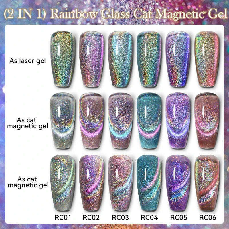 LILYCUTE 7ML Sparkling Glitter Rainbow Cat Magnetic Gel Nail Polish 9D Colorful Semi Permanent Soak Off Nail Art UV Gel Varnish - KIMLUD