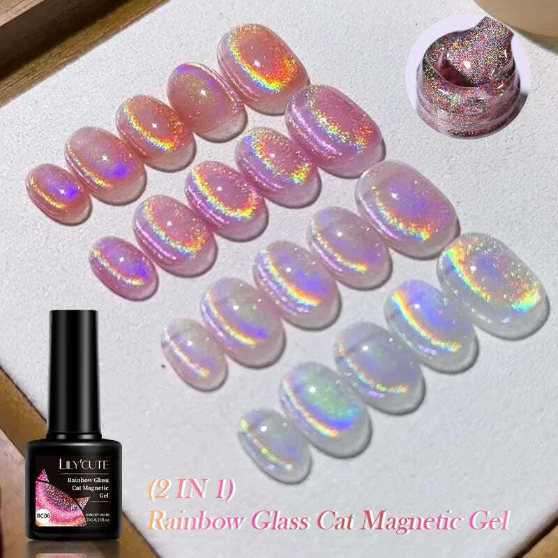 LILYCUTE 7ML Sparkling Glitter Rainbow Cat Magnetic Gel Nail Polish 9D Colorful Semi Permanent Soak Off Nail Art UV Gel Varnish - KIMLUD