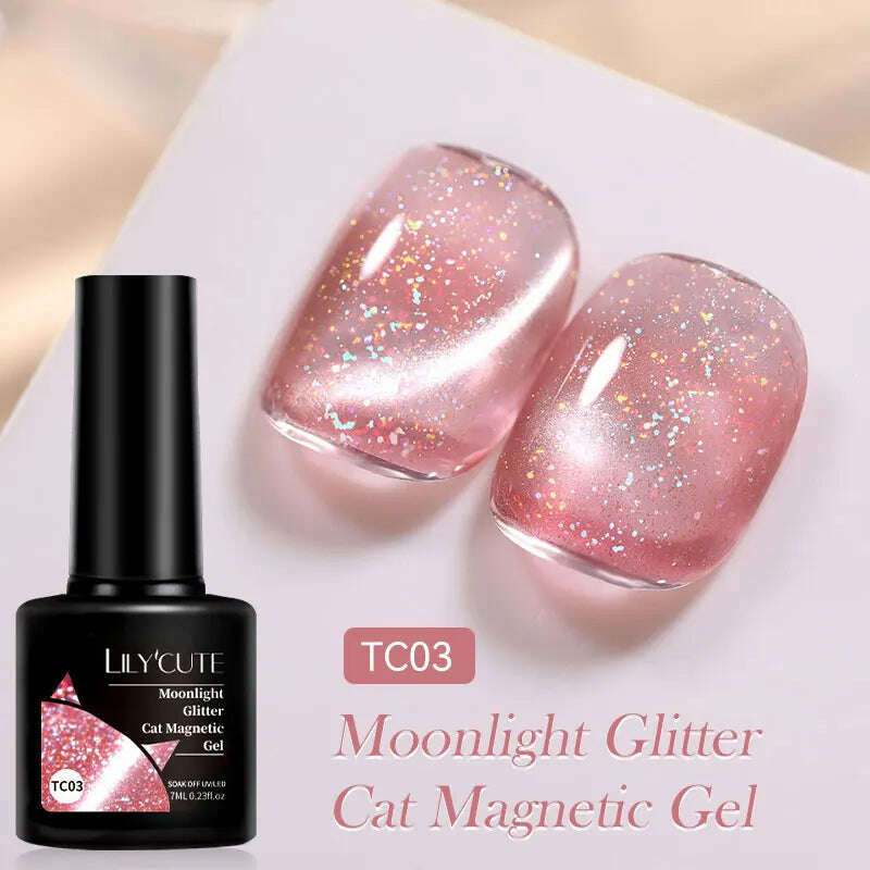 LILYCUTE 7ML Sparkling Glitter Rainbow Cat Magnetic Gel Nail Polish 9D Colorful Semi Permanent Soak Off Nail Art UV Gel Varnish - KIMLUD
