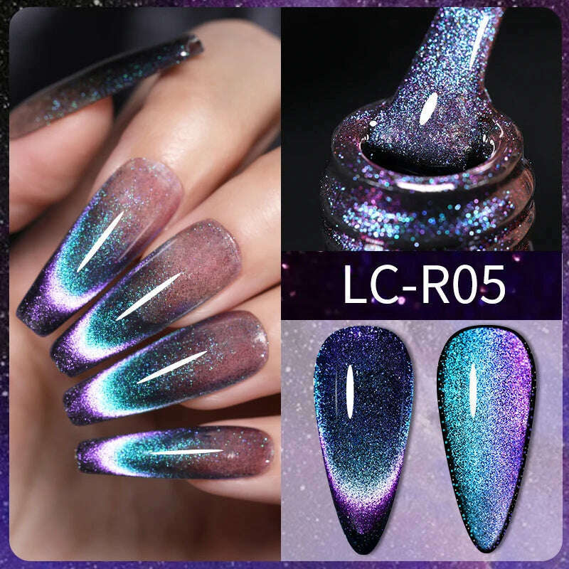 LILYCUTE 7ML Sparkling Glitter Rainbow Cat Magnetic Gel Nail Polish 9D Colorful Semi Permanent Soak Off Nail Art UV Gel Varnish - KIMLUD